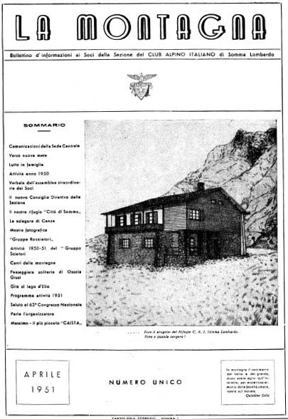 La Montagna, copertina del numero storico dell' Aprile 1951 anno della fondazione della Sezione.